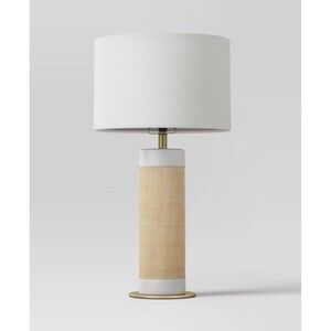 Threshold Ceramic Table Lamp w/ Natural Wrap White NEW
